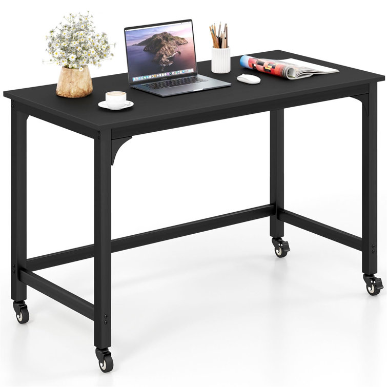 17 Stories Rolling Computer Table, 120 Cm, With Wheels, (Black